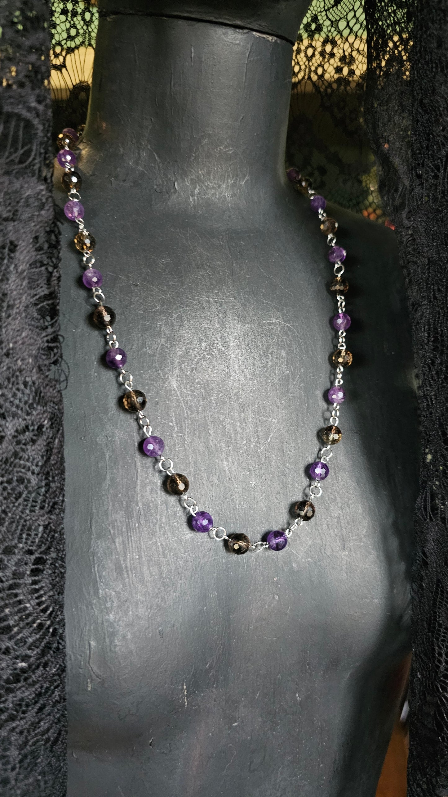 The Guides MTO Amethyst & Smoky Quartz Beaded necklace