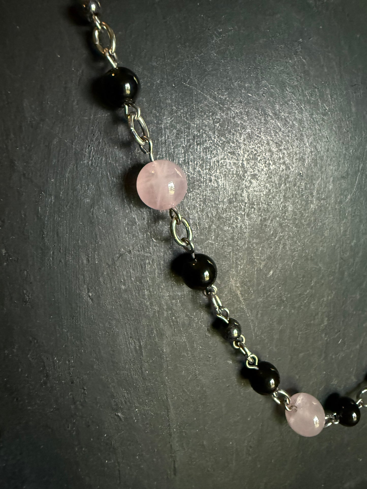 Manifest Love Sorcery Strand beaded necklace handmade for heart chakra healing rose quartz gemstone