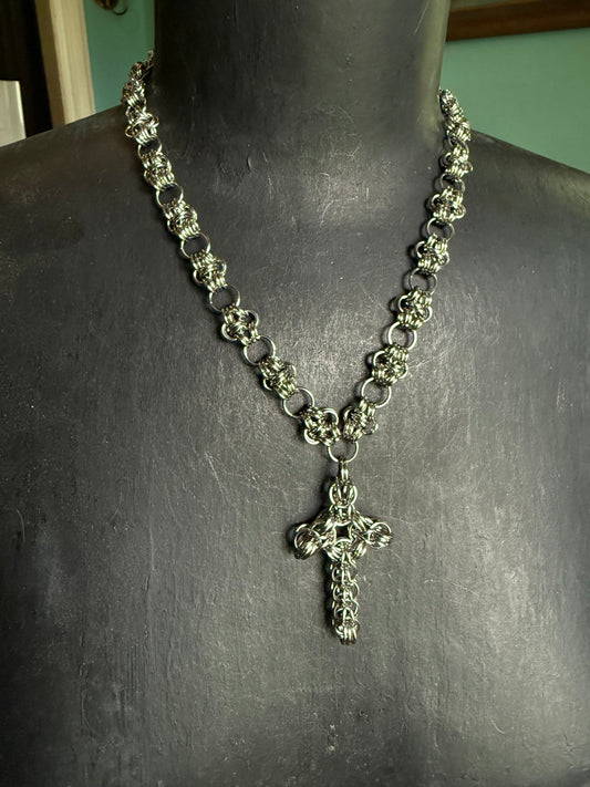 Celtic Cross Chainmaille Necklace handmade jewelry for protection