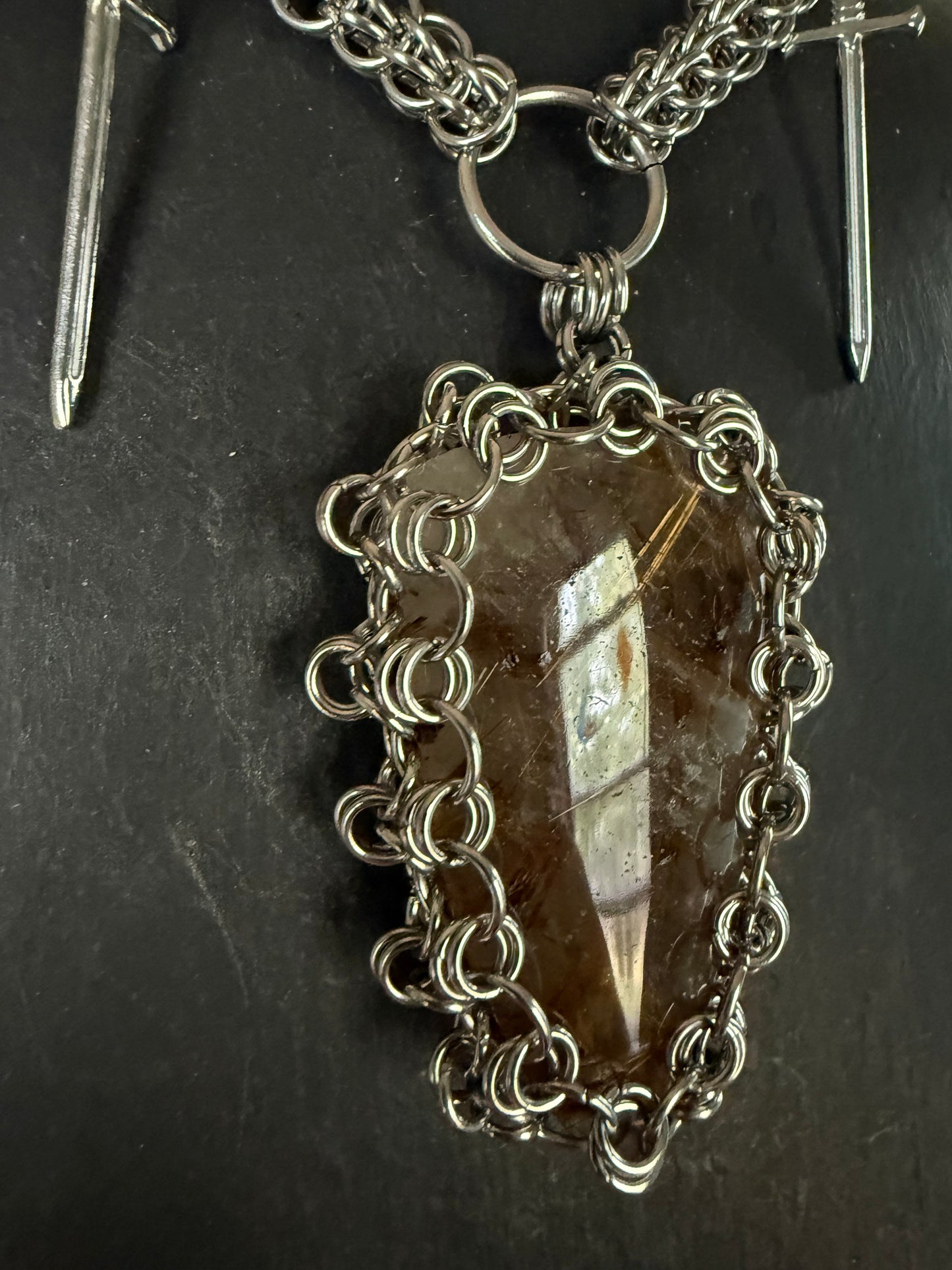 A Portal to Abundance | Rutile in Quartz Necklace Pendant chainmaille