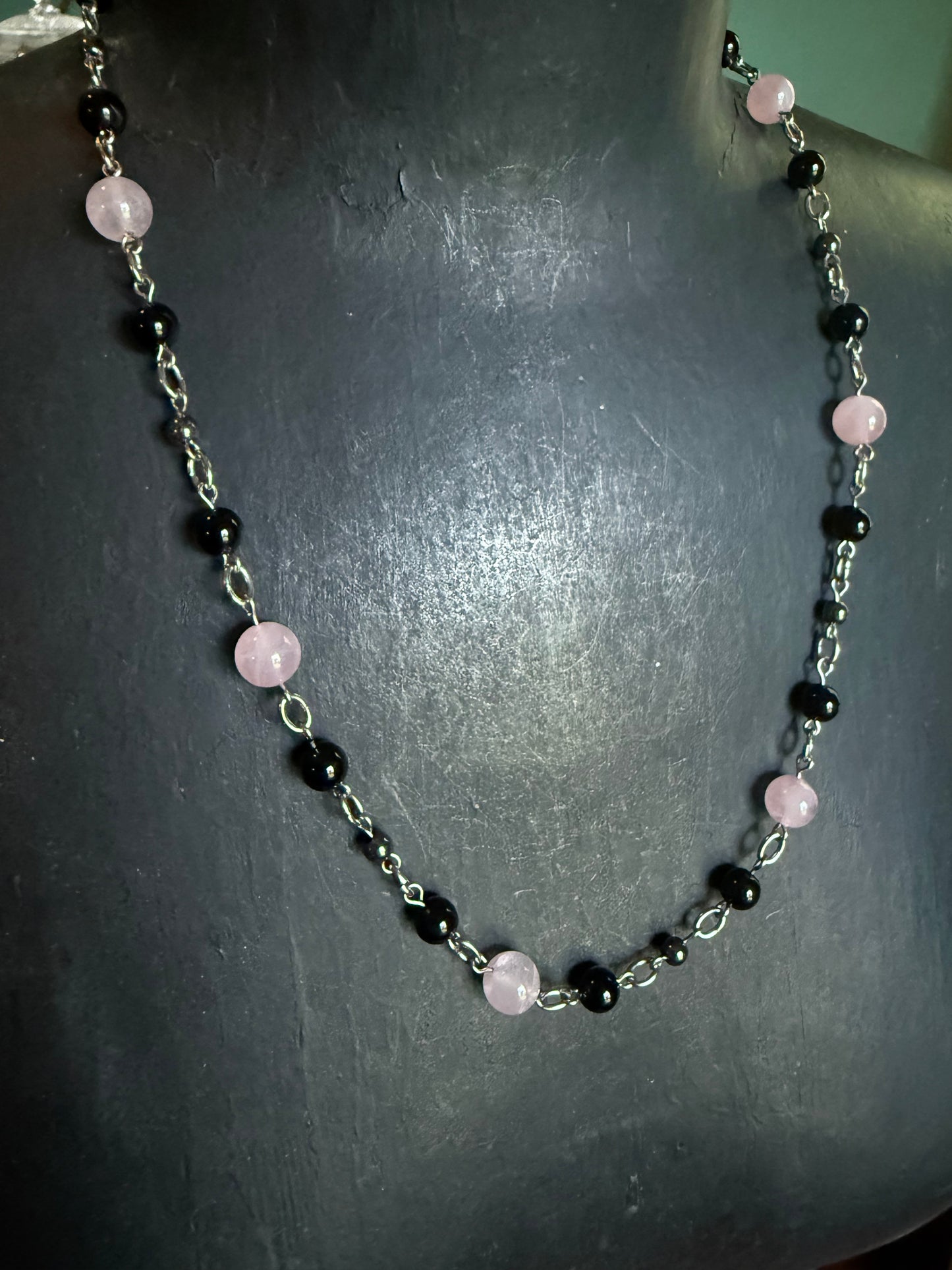 Manifest Love Sorcery Strand beaded necklace handmade for heart chakra healing rose quartz gemstone