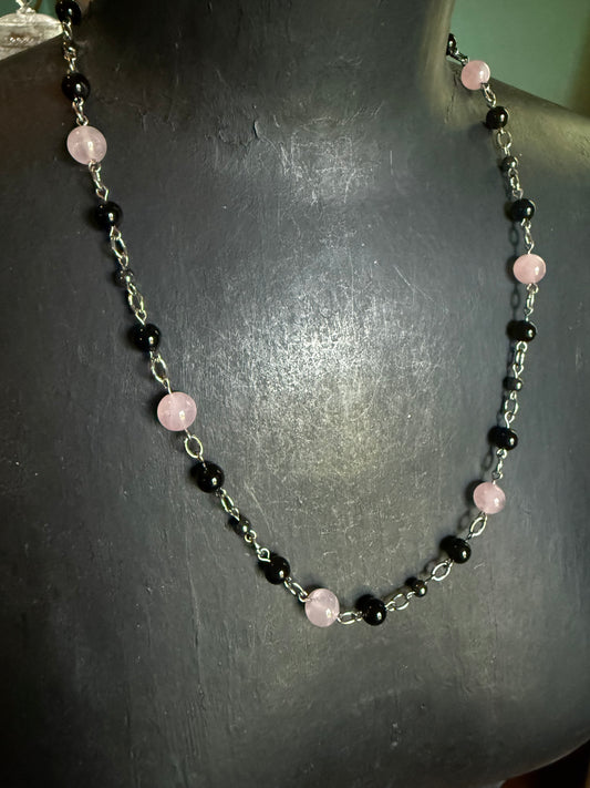 Manifest Love Sorcery Strand beaded necklace handmade for heart chakra healing rose quartz gemstone