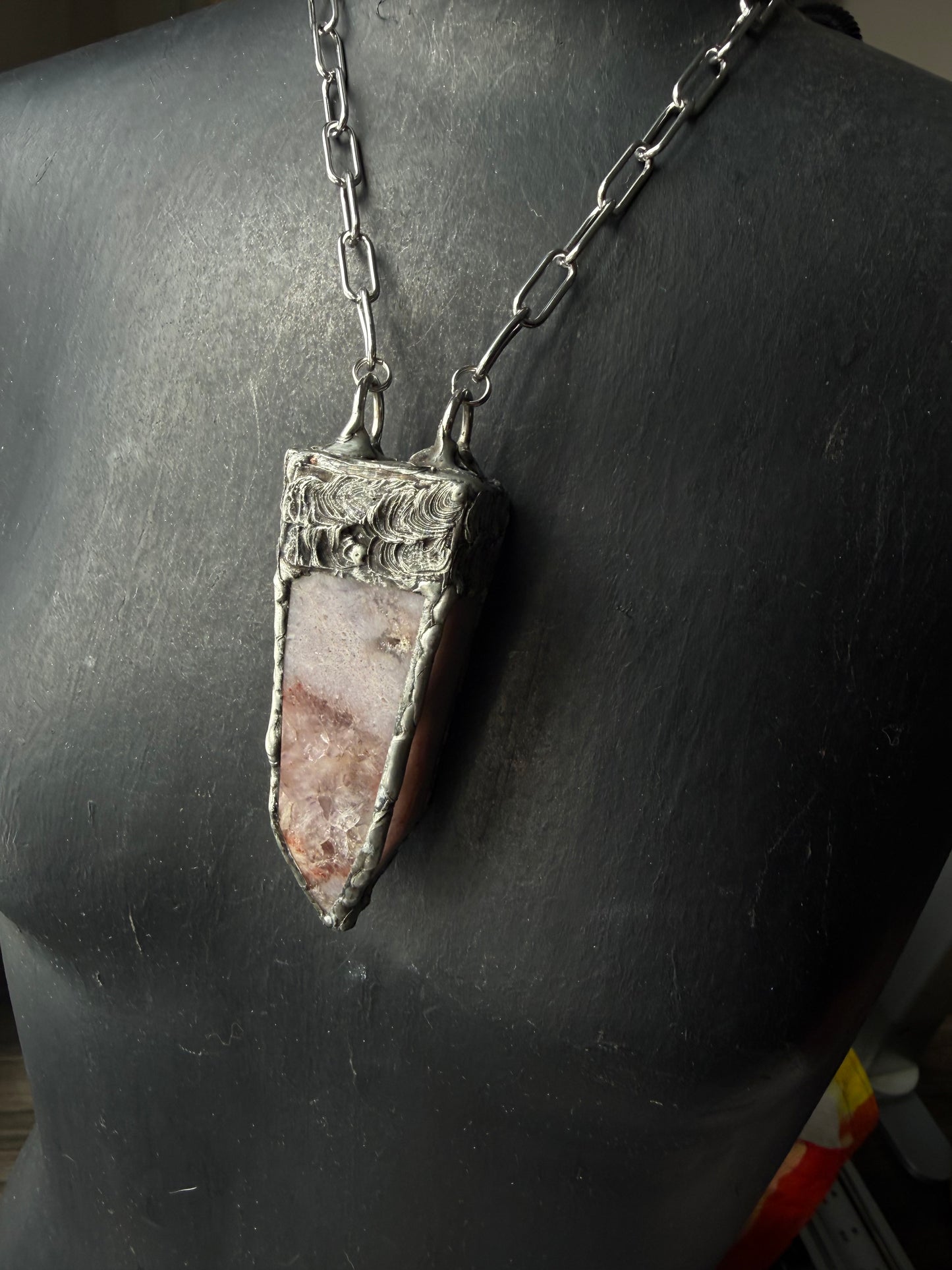 The Light Amethyst Moon Talisman - pink amethyst necklace , necklace for healing , healing jewelry , statement necklace