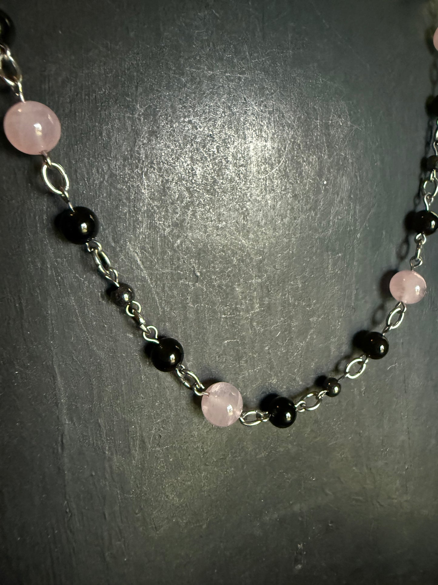 Manifest Love Sorcery Strand beaded necklace handmade for heart chakra healing rose quartz gemstone