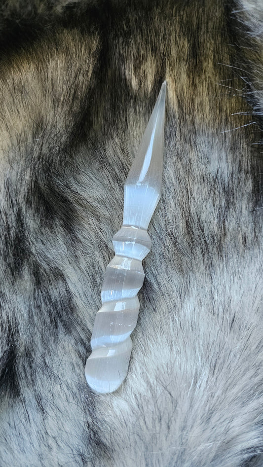 Selenite Satin Spar Spiral Wand